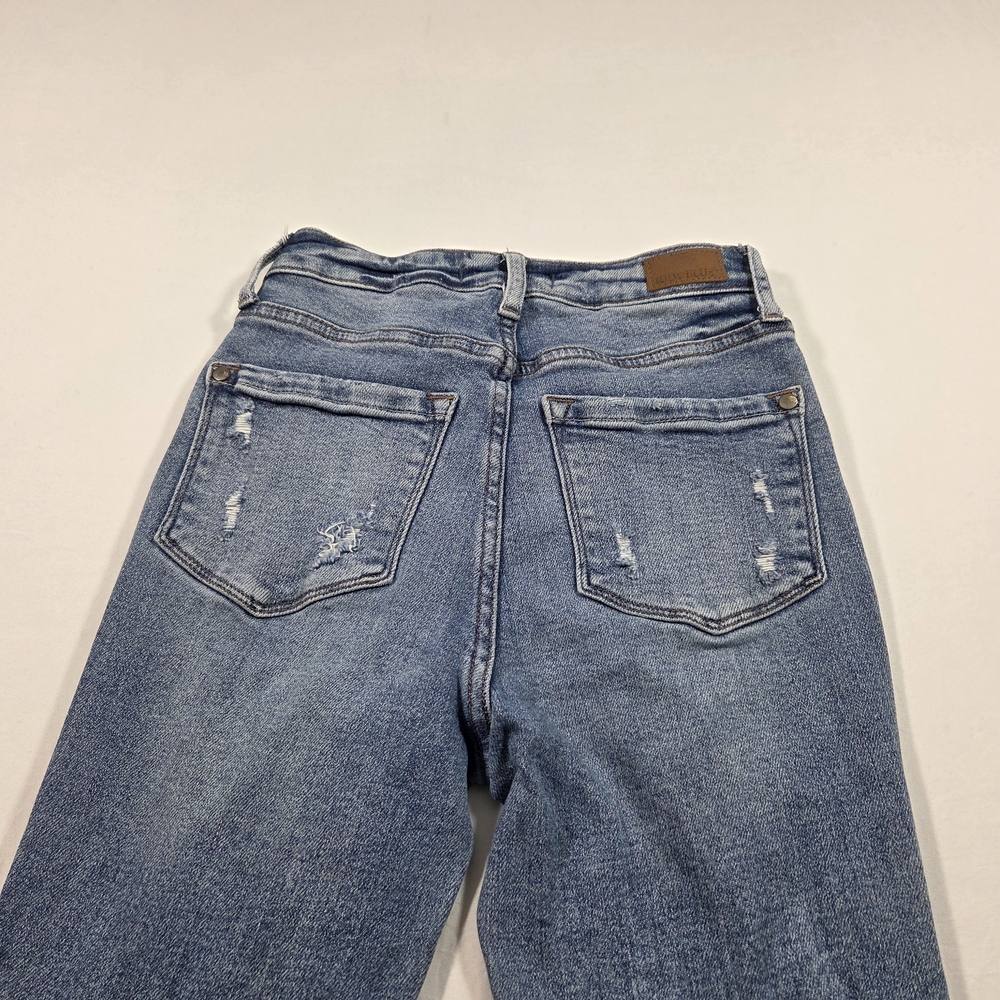 Judy Blue Flare Distressed Jeans High Rise Boho Medium Wash Festival Fringe Hem - Picture 10 of 13